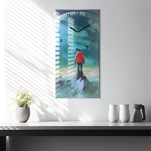 Vertikální skleněné hodiny Muž na Měsíci