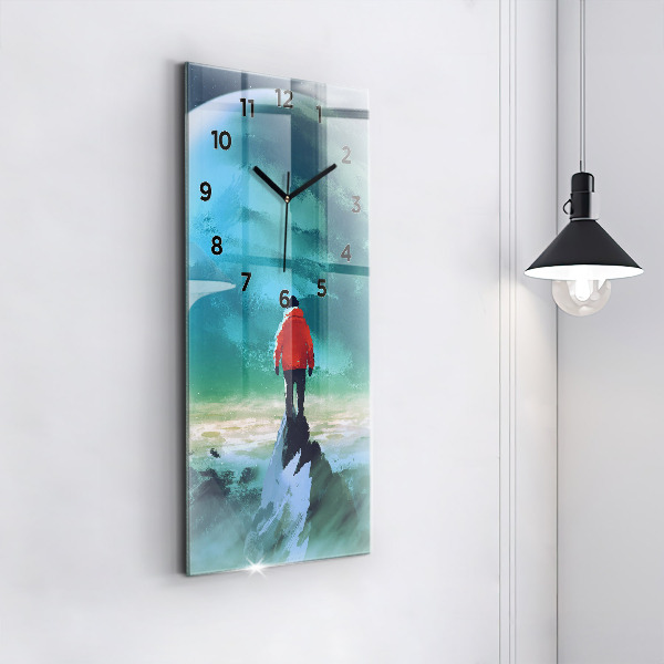 Vertikální skleněné hodiny Muž na Měsíci