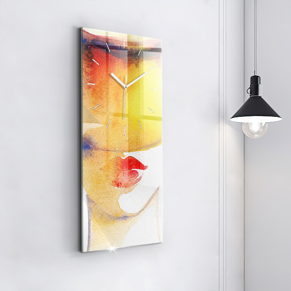 Vertikální skleněné hodiny Žena v klobouku