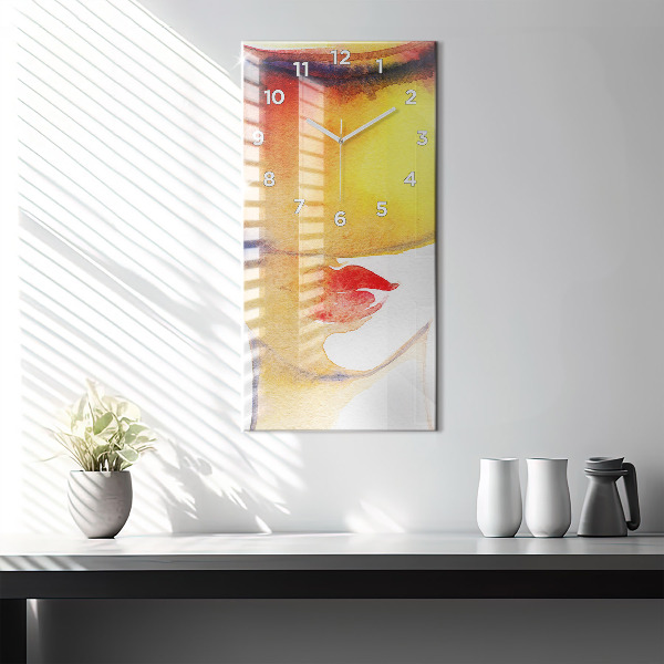 Vertikální skleněné hodiny Žena v klobouku