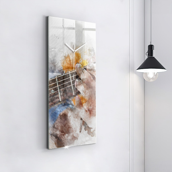 Vertikální skleněné hodiny Grafika kytary