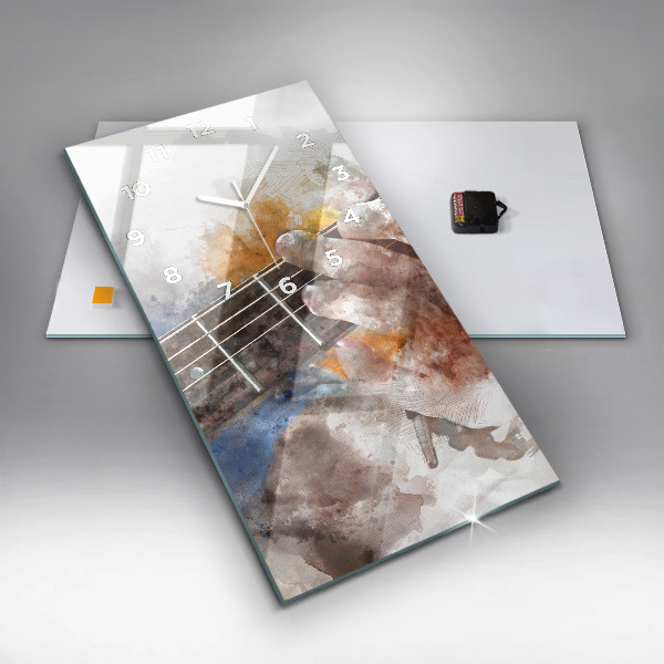 Vertikální skleněné hodiny Grafika kytary