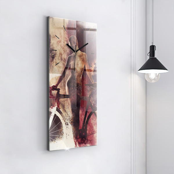 Vertikální skleněné hodiny Žena a jízdní kolo