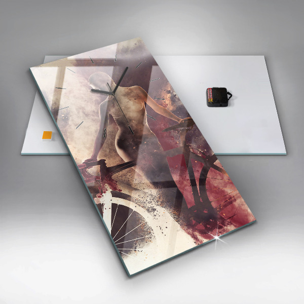 Vertikální skleněné hodiny Žena a jízdní kolo