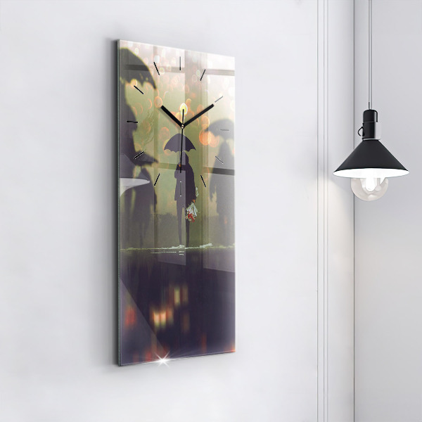 Vertikální skleněné hodiny Lidé s deštníky