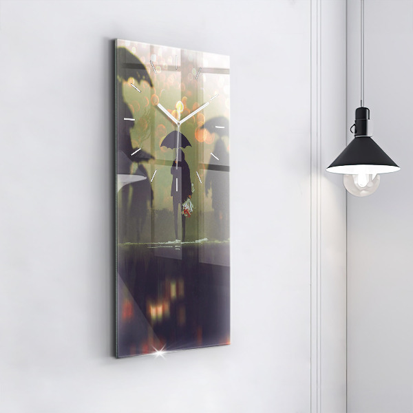 Vertikální skleněné hodiny Lidé s deštníky