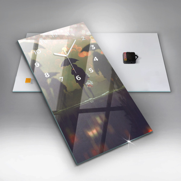 Vertikální skleněné hodiny Lidé s deštníky