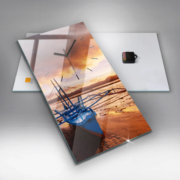 Vertikální nástěnné hodiny Loď a západ slunce