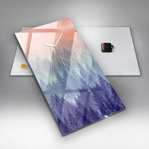 Vertikální nástěnné hodiny Les v mlze