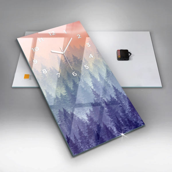 Vertikální nástěnné hodiny Les v mlze