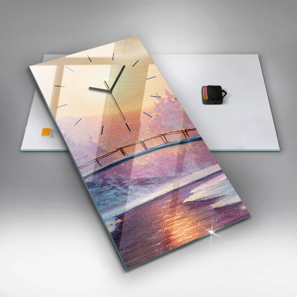 Vertikální nástěnné hodiny Vánoční stromek a most