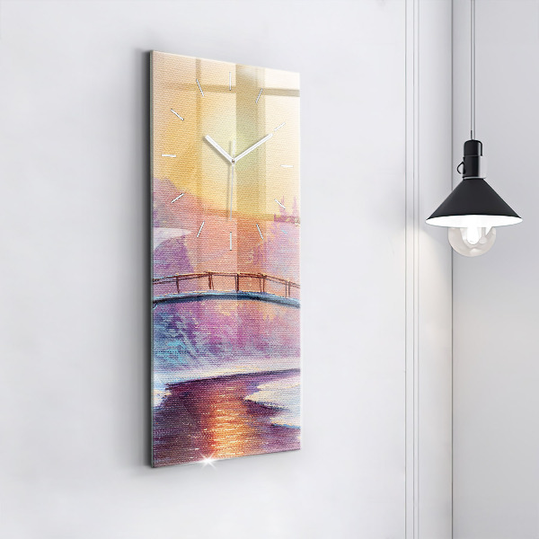 Vertikální nástěnné hodiny Vánoční stromek a most