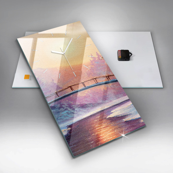 Vertikální nástěnné hodiny Vánoční stromek a most