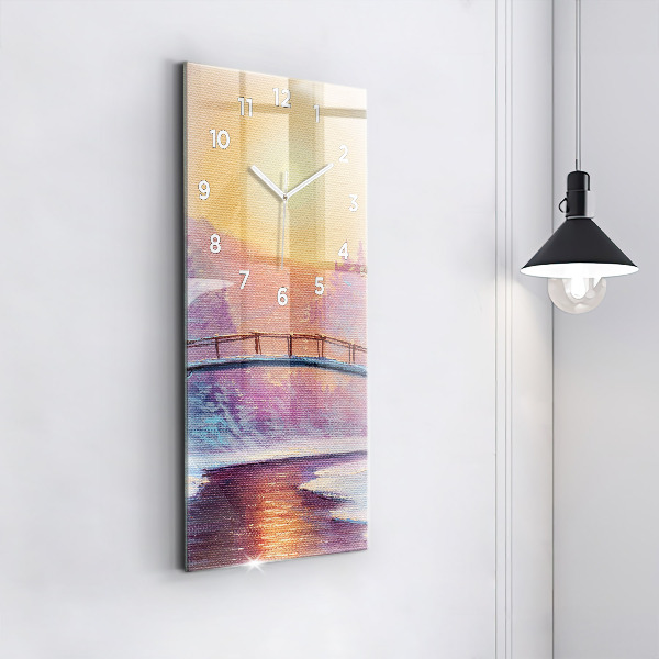 Vertikální nástěnné hodiny Vánoční stromek a most