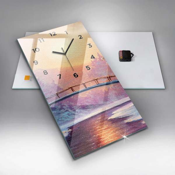 Vertikální nástěnné hodiny Vánoční stromek a most