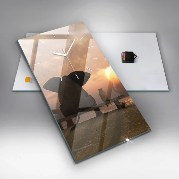 Vertikální skleněné hodiny Zvířata a západ slunce