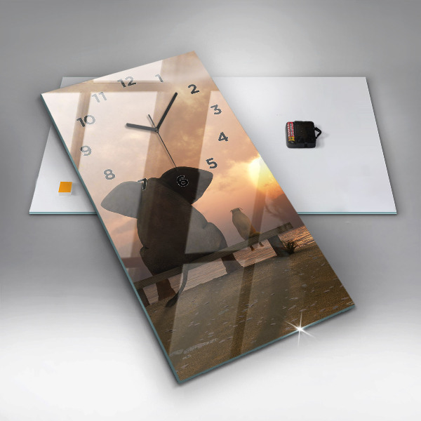 Vertikální skleněné hodiny Zvířata a západ slunce