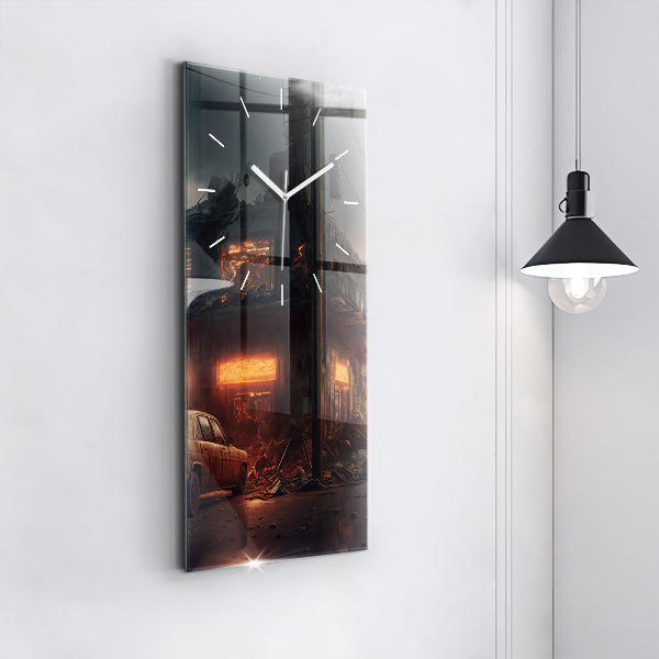 Vertikální skleněné hodiny Apokalyptická budova