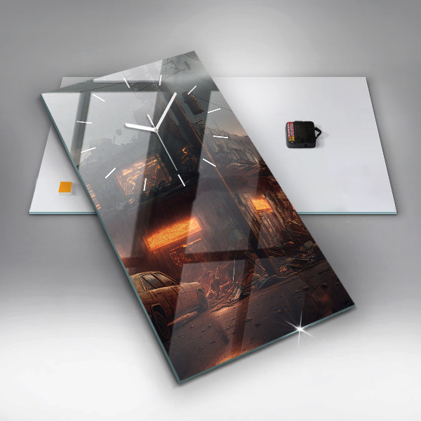 Vertikální skleněné hodiny Apokalyptická budova