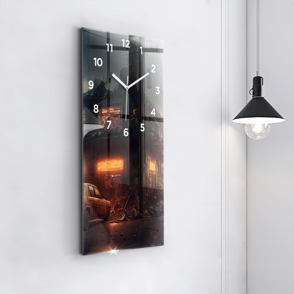 Vertikální skleněné hodiny Apokalyptická budova