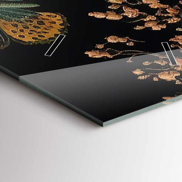 Vertikální skleněné hodiny Květina a zlatí motýli