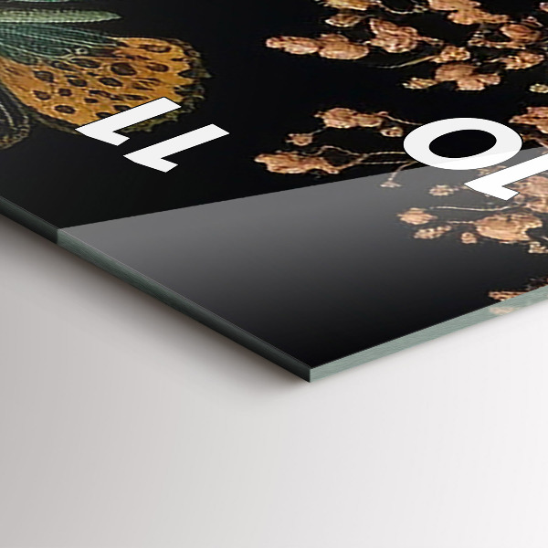 Vertikální skleněné hodiny Květina a zlatí motýli