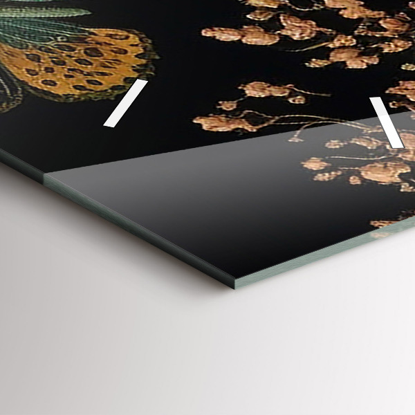 Vertikální skleněné hodiny Květina a zlatí motýli