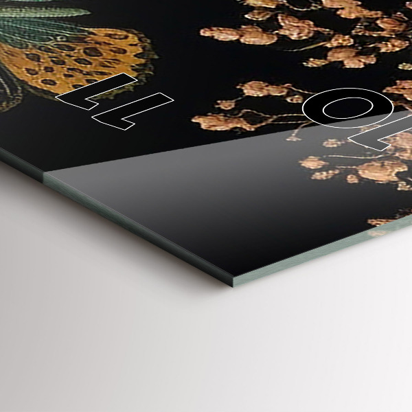 Vertikální skleněné hodiny Květina a zlatí motýli