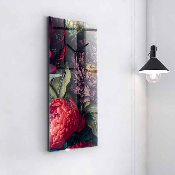 Vertikální skleněné hodiny Vintage kytice květin