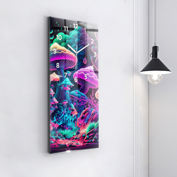 Vertikální skleněné hodiny Neonové houby