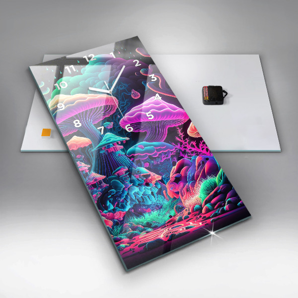 Vertikální skleněné hodiny Neonové houby