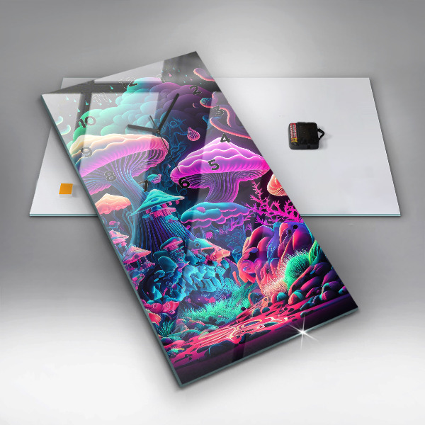 Vertikální skleněné hodiny Neonové houby