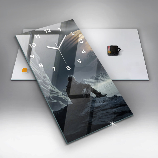 Vertikální skleněné hodiny Muž na měsíčním pozadí