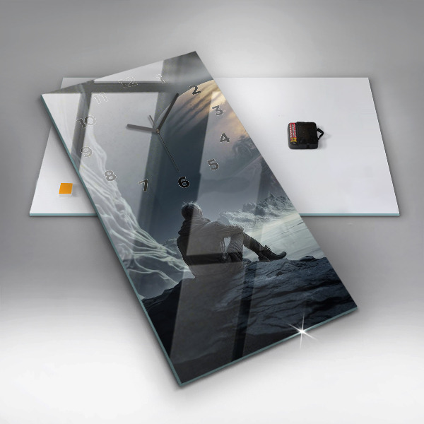 Vertikální skleněné hodiny Muž na měsíčním pozadí