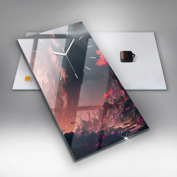 Vertikální skleněné hodiny Kouzelný les a hory