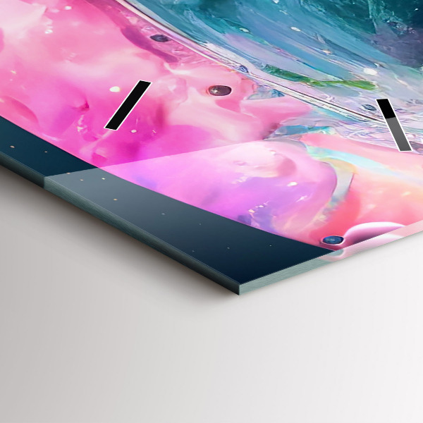 Vertikální skleněné hodiny Kosmonaut a barevné mraky