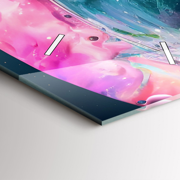 Vertikální skleněné hodiny Kosmonaut a barevné mraky