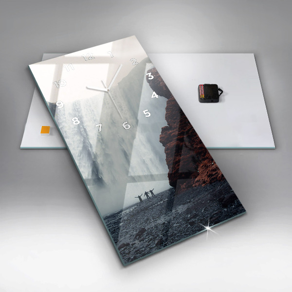 Vertikální nástěnné hodiny Krajina vodopádů Island