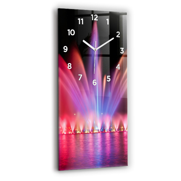 Vertikální skleněné hodiny Vratislavská fontána v noci