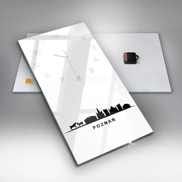 Vertikální skleněné hodiny Grafika panoramatu Poznaně