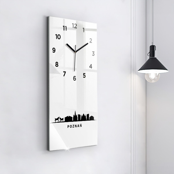 Vertikální skleněné hodiny Grafika panoramatu Poznaně