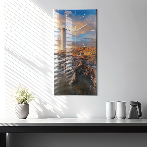 Vertikální skleněné hodiny Maják a Baltské moře