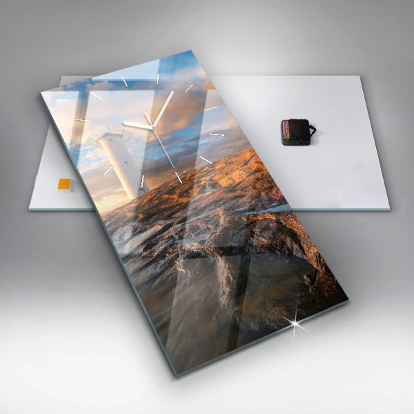 Vertikální skleněné hodiny Maják a Baltské moře