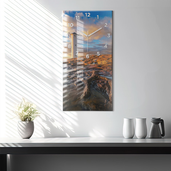 Vertikální skleněné hodiny Maják a Baltské moře
