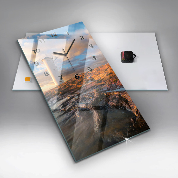 Vertikální skleněné hodiny Maják a Baltské moře