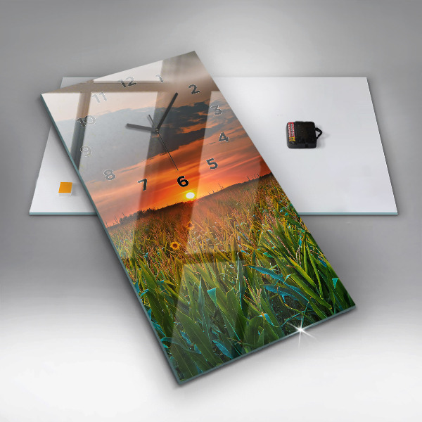 Vertikální nástěnné hodiny Slunečnice na louce