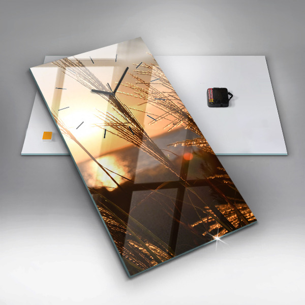 Vertikální nástěnné hodiny Pšeničná země ve zlatém slunci