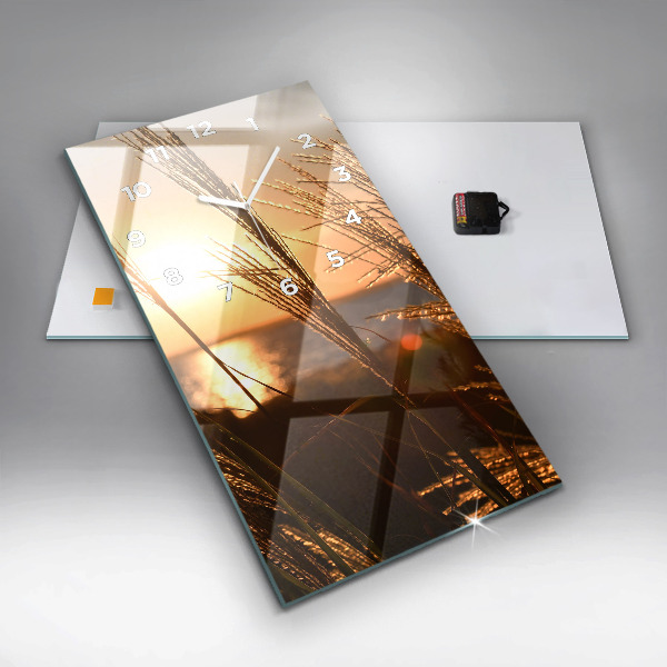 Vertikální nástěnné hodiny Pšeničná země ve zlatém slunci