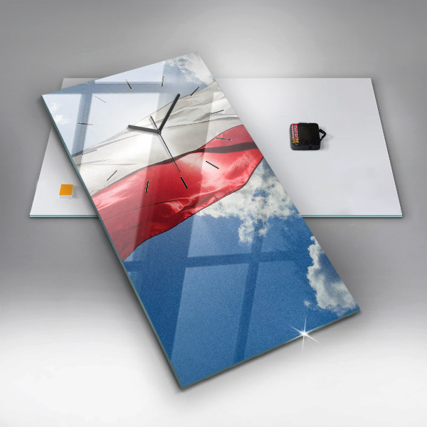 Vertikální nástěnné hodiny Polská vlajka na pozadí oblohy