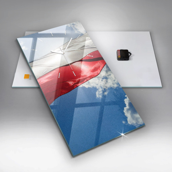 Vertikální nástěnné hodiny Polská vlajka na pozadí oblohy